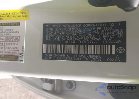 2011 Toyota Corolla Le from USA, damaged, VIN JTDBU4EE0B9138855